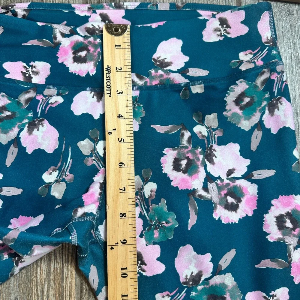 Women's Teal Floral Leggings‎ Activewear Pants High Waist Stretch Workout Gym